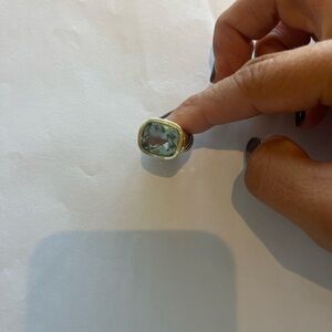 David Yurman Blue Topaz Gold and Sterling Silver Noblesse Ring with Cable Band